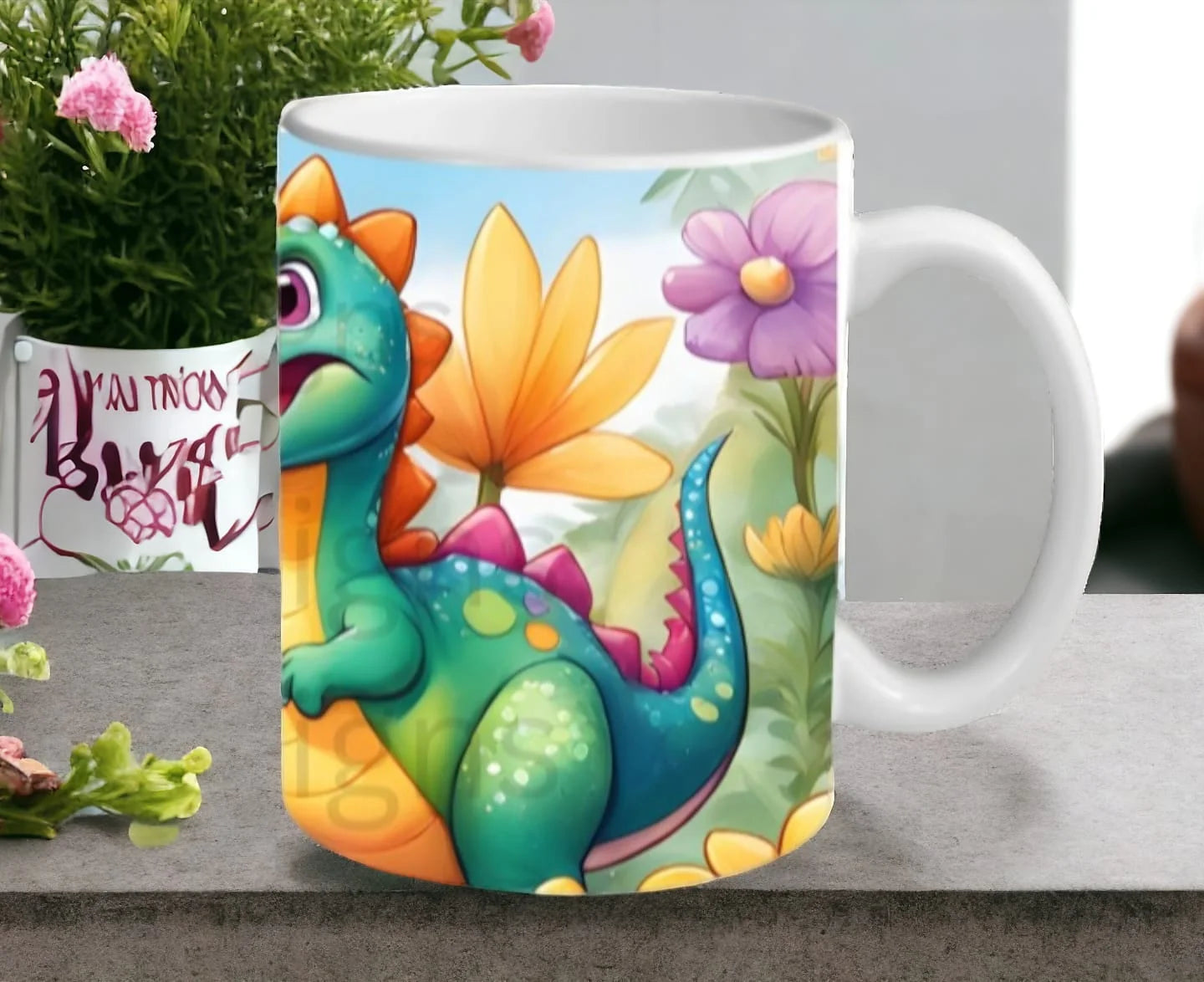 Cana personalizata, Dino model 1, Ceramica, Alb, 350 ml