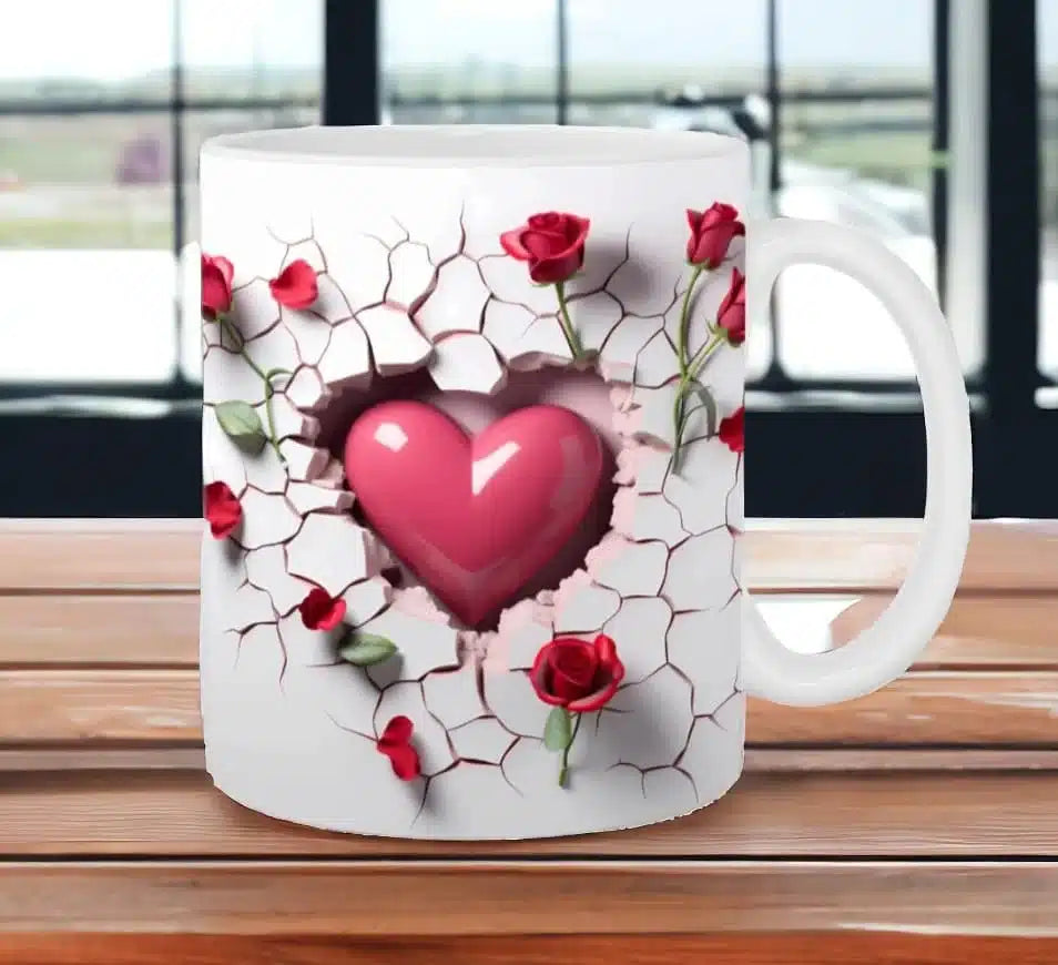 Cana personalizata, Heart Model 5, Ceramica, Alb, 350 ml