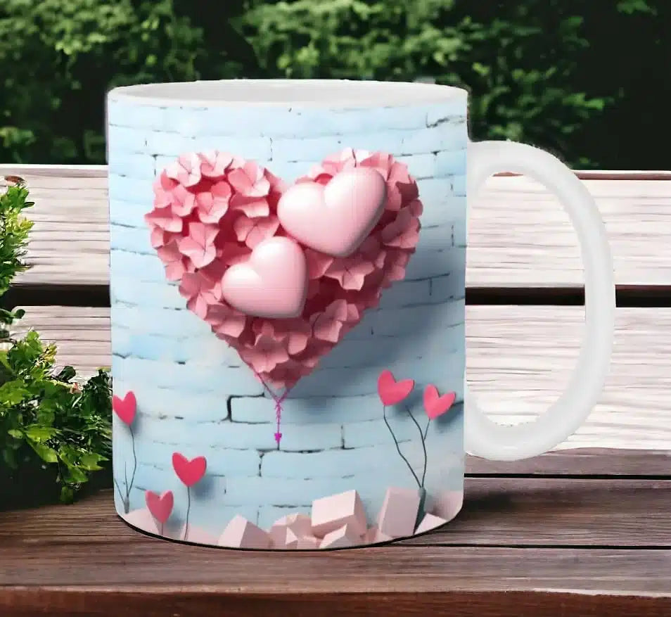 Cana personalizata, Heart Model 6, Ceramica, Alb, 350 ml