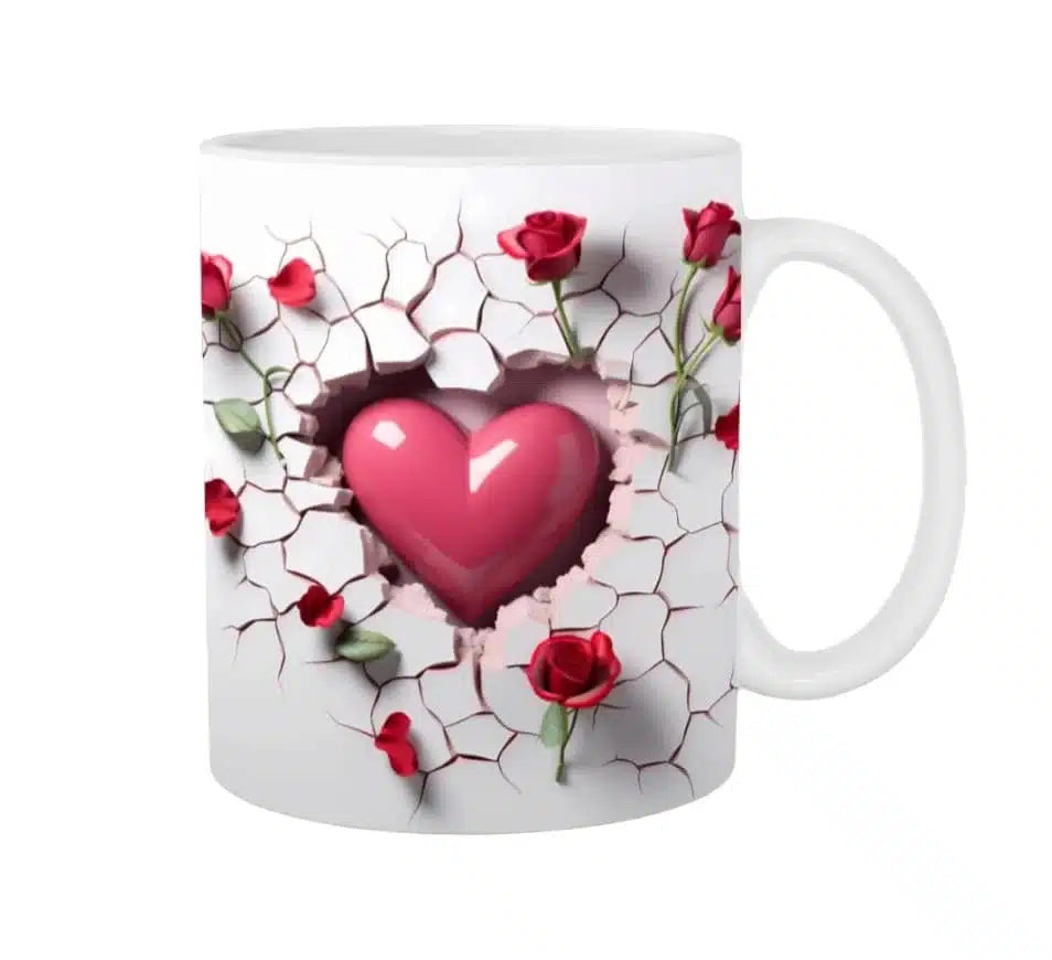 Cana personalizata, Heart Model 5, Ceramica, Alb, 350 ml