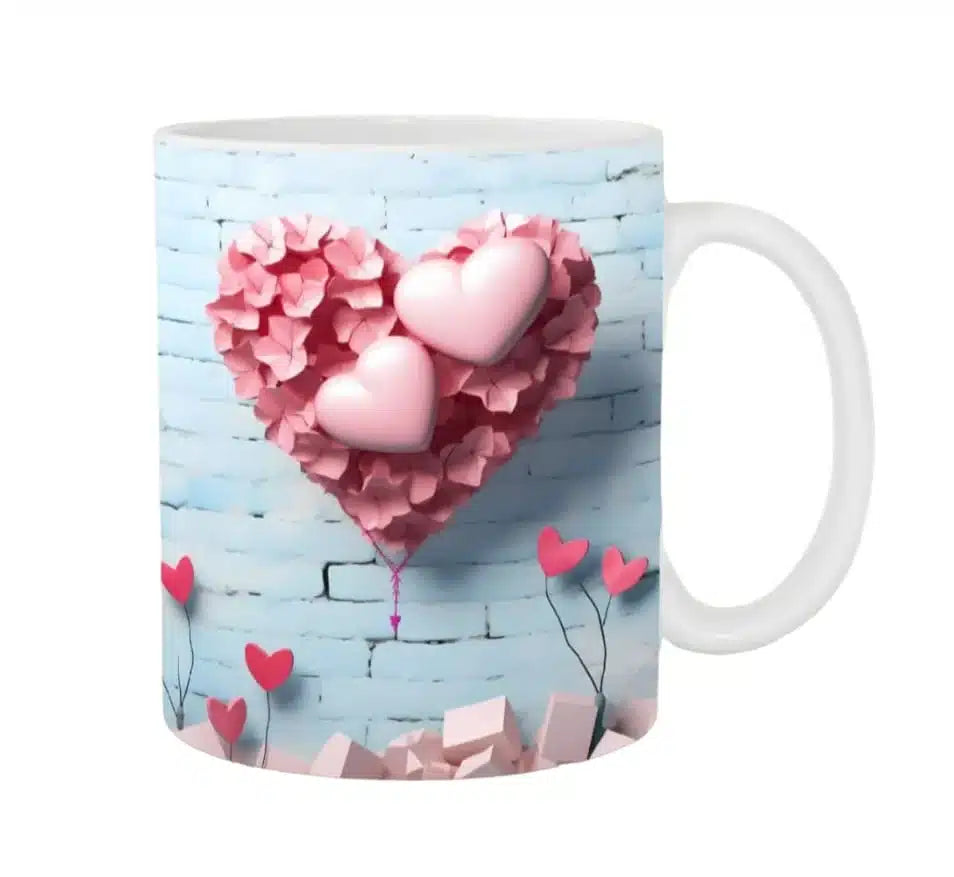 Cana personalizata, Heart Model 6, Ceramica, Alb, 350 ml