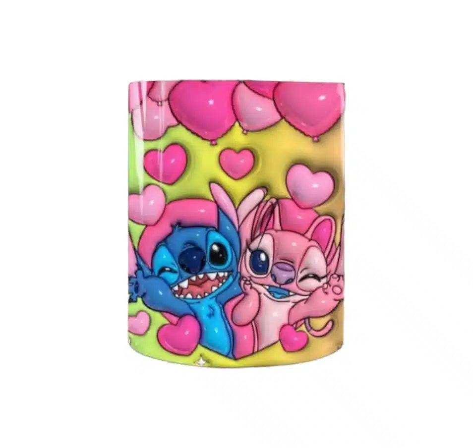 Cana personalizata, Stitch and Angel Valentine Day Model 2, Ceramica, Alb, 350 ml