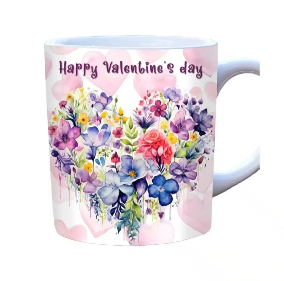 Cana personalizata, Happy Valentine Day, Ceramica, Alb, 350 ml