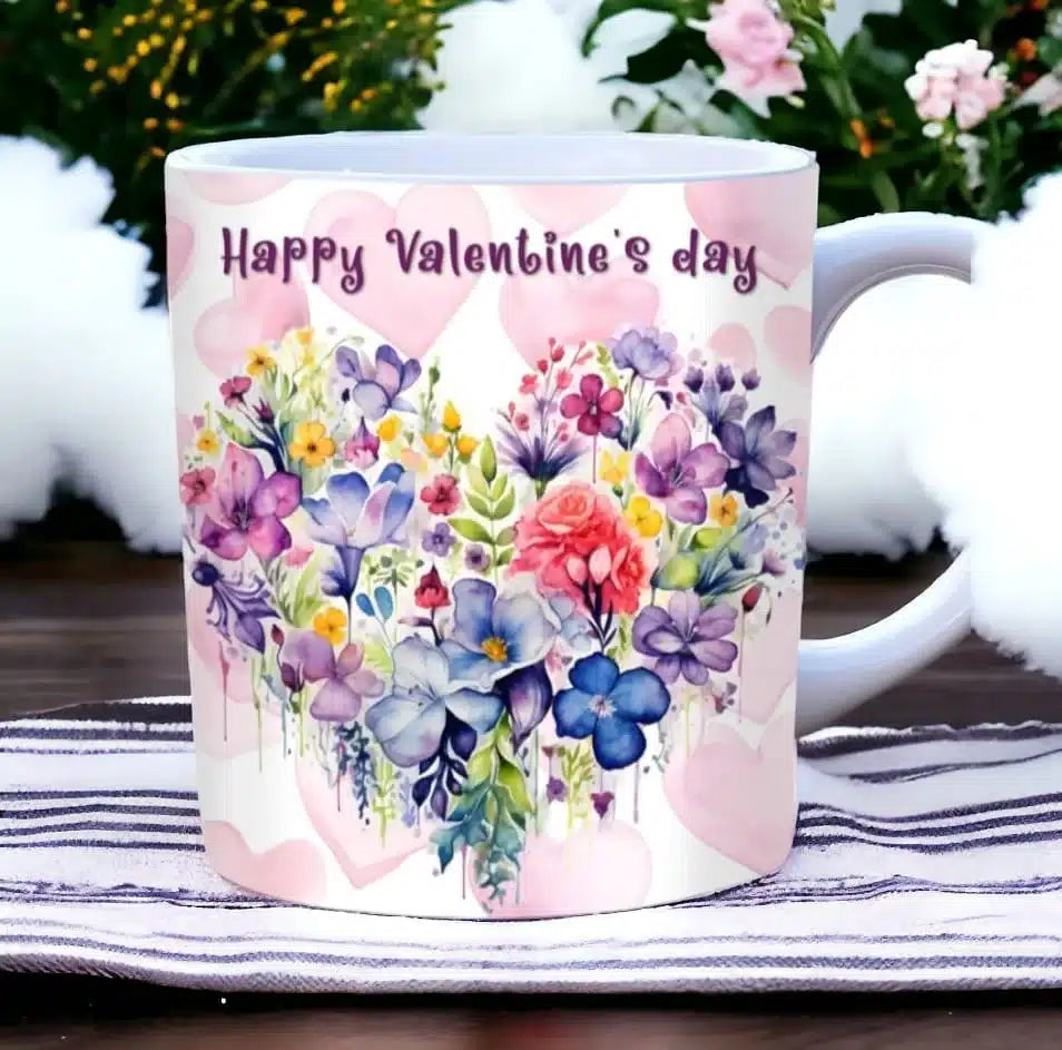 Cana personalizata, Happy Valentine Day, Ceramica, Alb, 350 ml