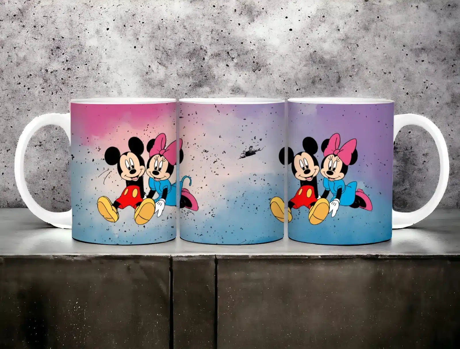 Cana personalizata, Mickey si Minnie Model 10, Ceramica, Alb, 350 ml