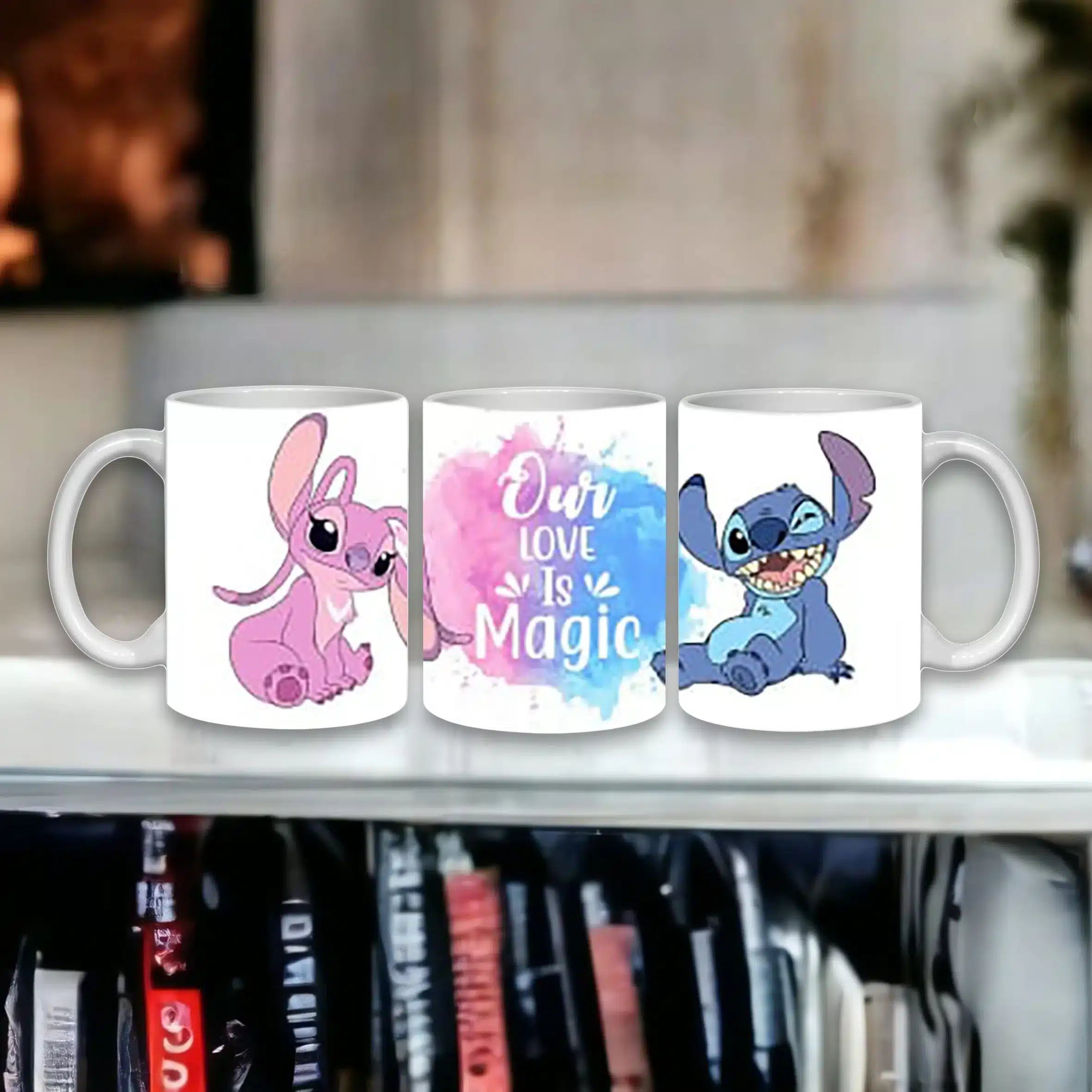 Cana personalizata, Love Lilo & Stitch, Ceramica, Alb, 350 ml