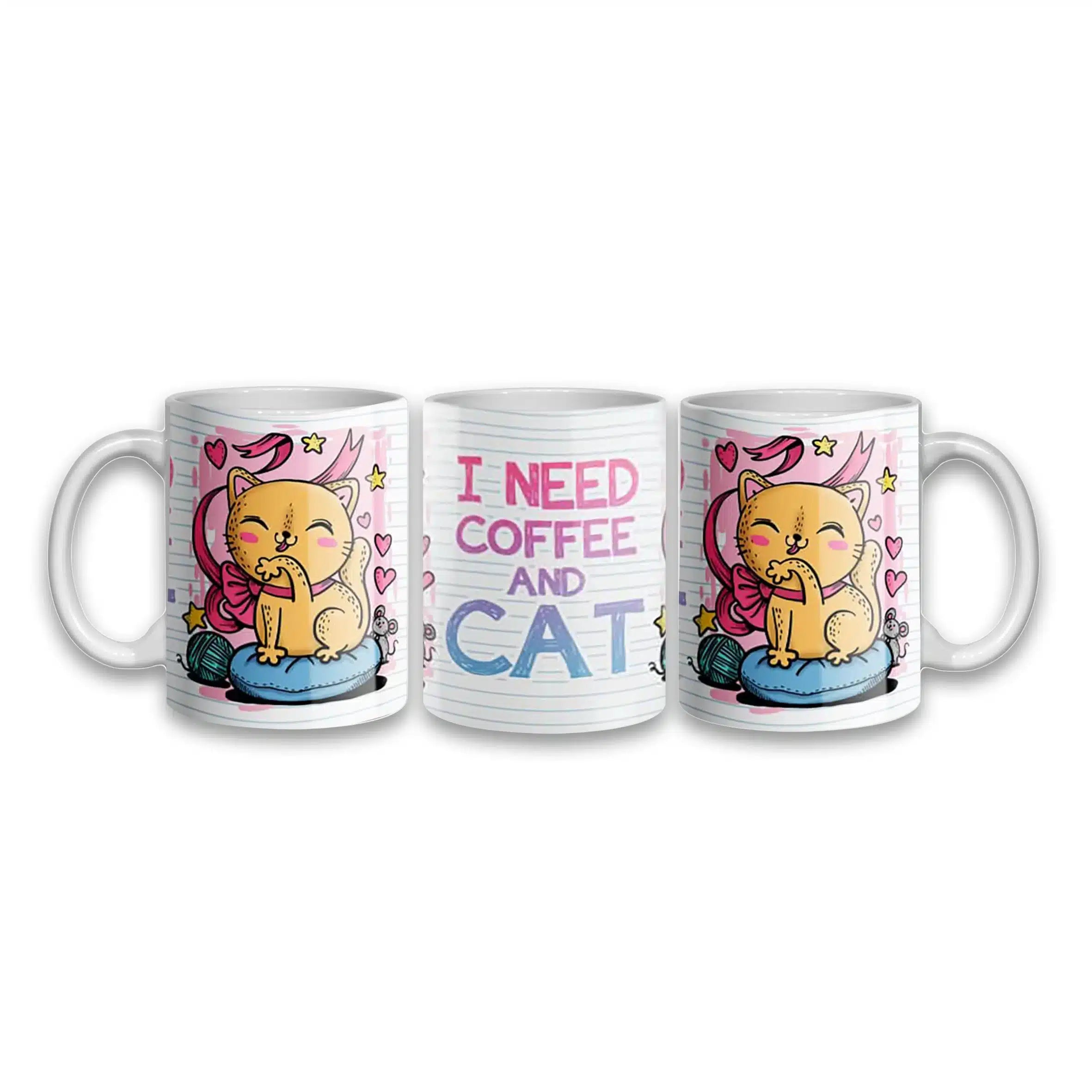 Cana personalizata, Cafea și Pisici, Ceramica, Alb, 350 ml