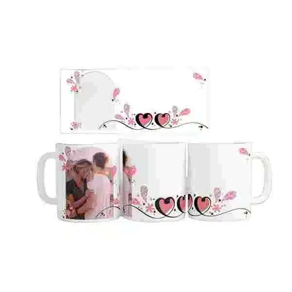 Cana personalizata, Love you cu 2 inimi si 1 poza, Ceramica, Alb, 350 ml